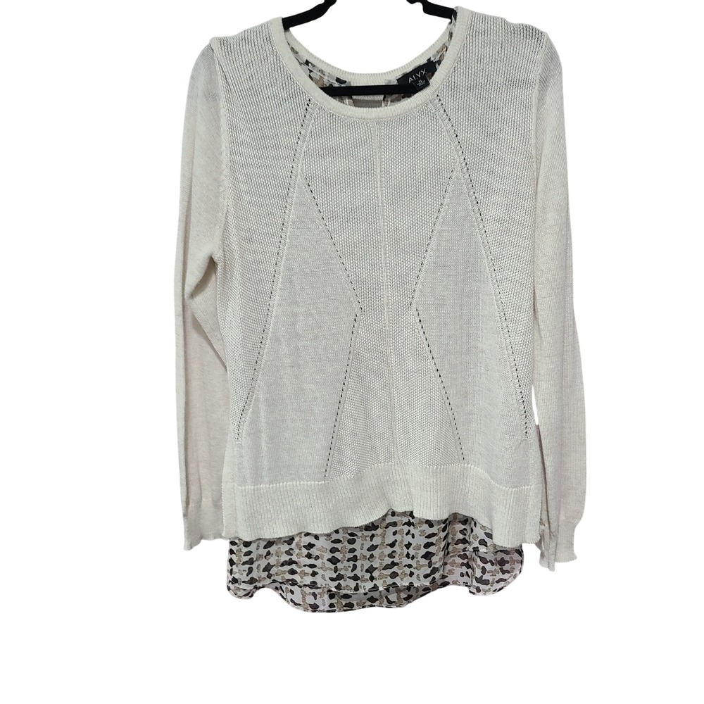 ALYX Women Cream Layered Look Sweater Leopard Print Hem XL Ivory Knit